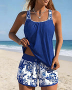 Marie | Printed Tankini Top and Shorts Two-Piece
