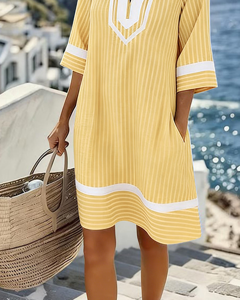 Klara™ | Light V-Neck Striped Dress
