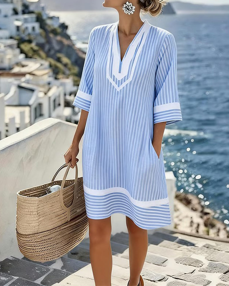 Klara™ | Light V-Neck Striped Dress