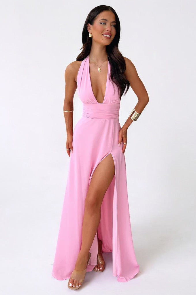 LILLI | Stylish Halterneck Maxi Dress with High Slit