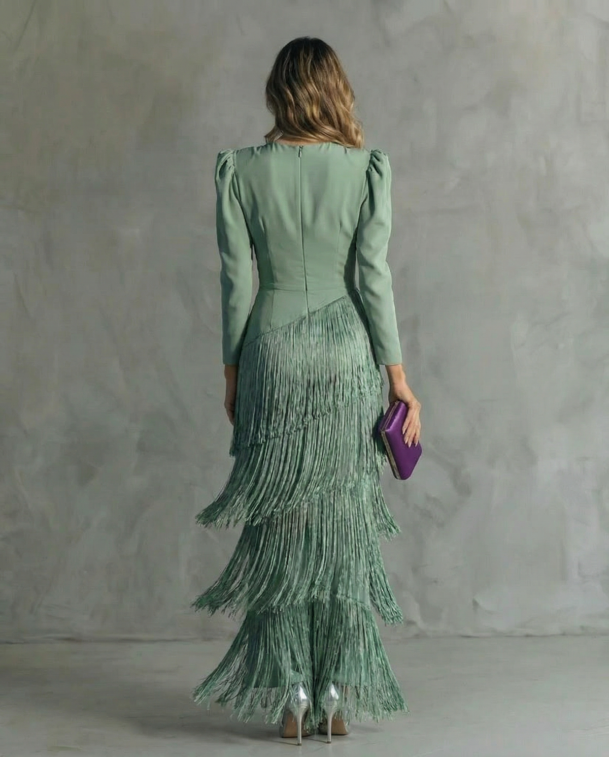 Rowena | Elegant Midi Dress with Fringe Sleeves