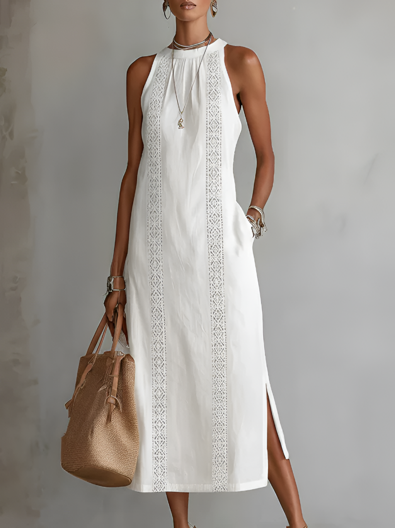 Zara | Relaxed Embroidered Mandarin Collar Midi Dress