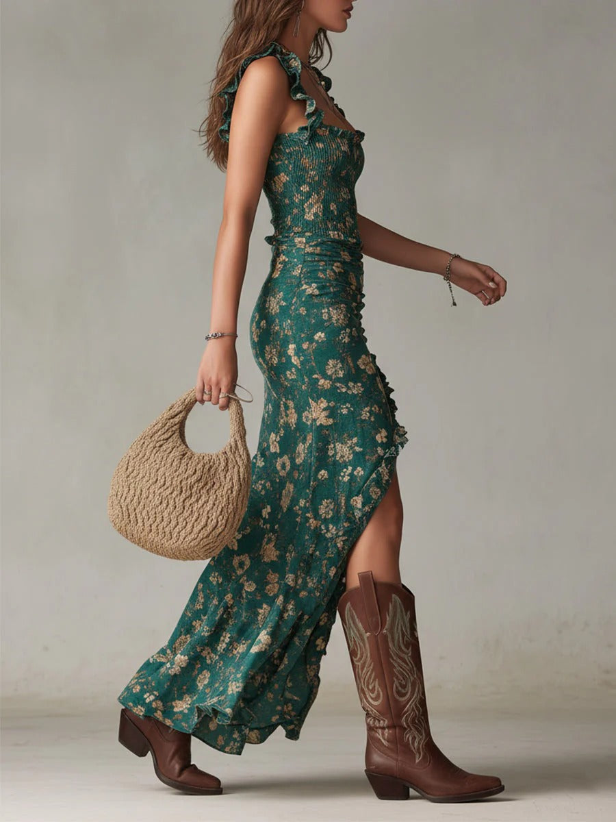 zara maxi dress floral this exquisite piece features a slightly relaxed fit through the bust and sleeves Black Floral Sleeveless Maxi Dress