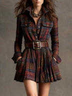 Vintage Red and Brown Checked Mini Dress (Includes Belt)