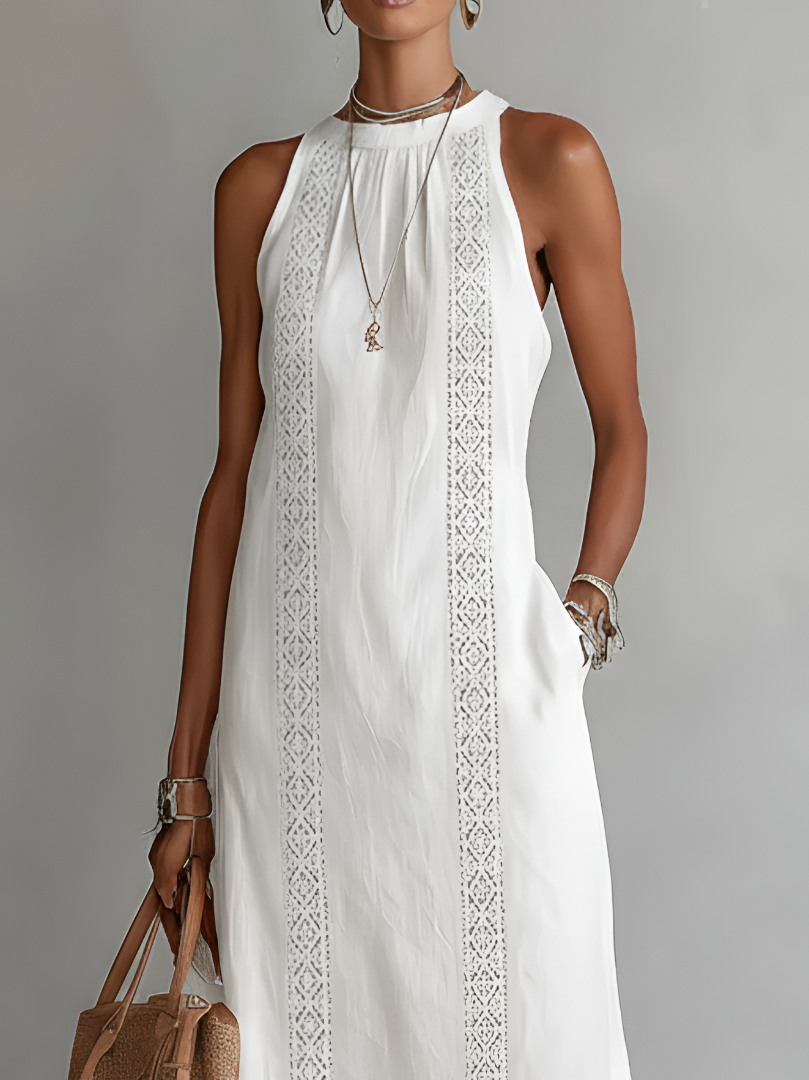 Zara | Relaxed Embroidered Mandarin Collar Midi Dress
