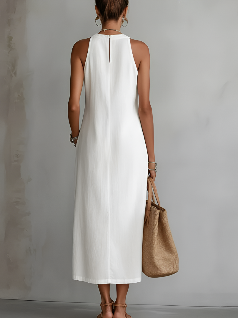 Zara | Relaxed Embroidered Mandarin Collar Midi Dress
