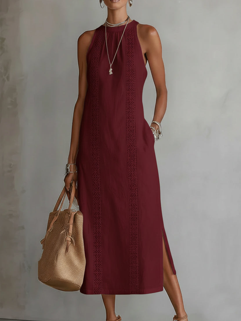 Zara | Relaxed Embroidered Mandarin Collar Midi Dress