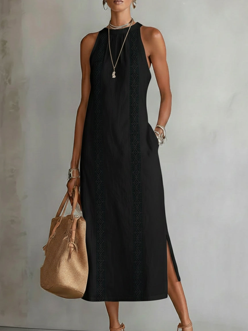 Zara | Relaxed Embroidered Mandarin Collar Midi Dress