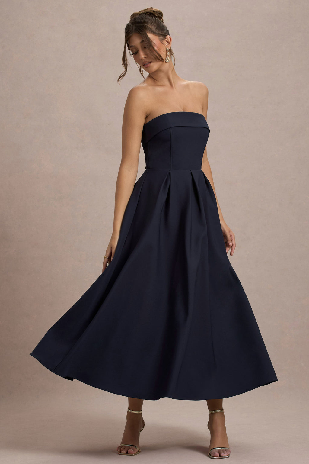 ANNE | Stylish Midi Dress with Off-the-Shoulder Neckline
